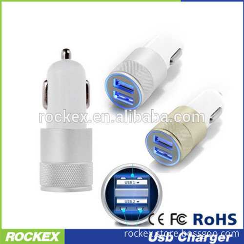 2015 new products mobile accessories metal aluminium dual usb port car charger with 3.1A